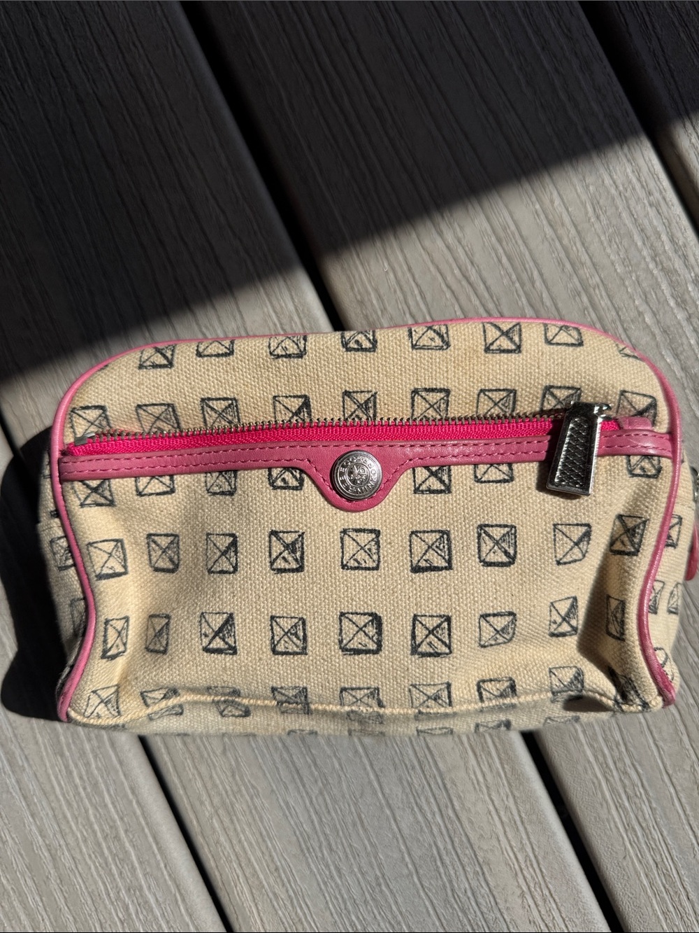 Rebecca Minkoff Canvas Cosmetic Pouch with Pink Trim! 💕